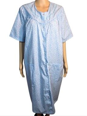 Pink K Moo Moo Dress Vintage Button Down Sleepwear Blue Flo R al Womens Size XL